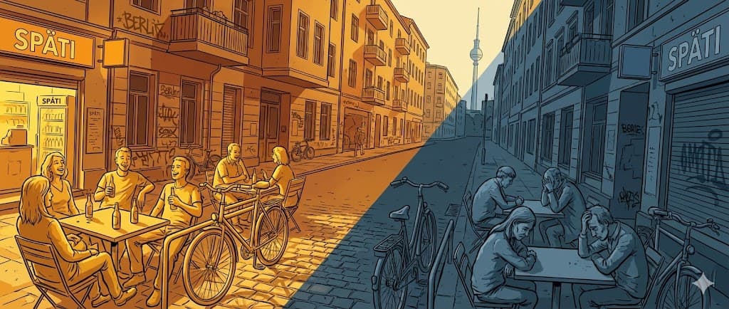 Sunny outdoor seating at a Berlin café