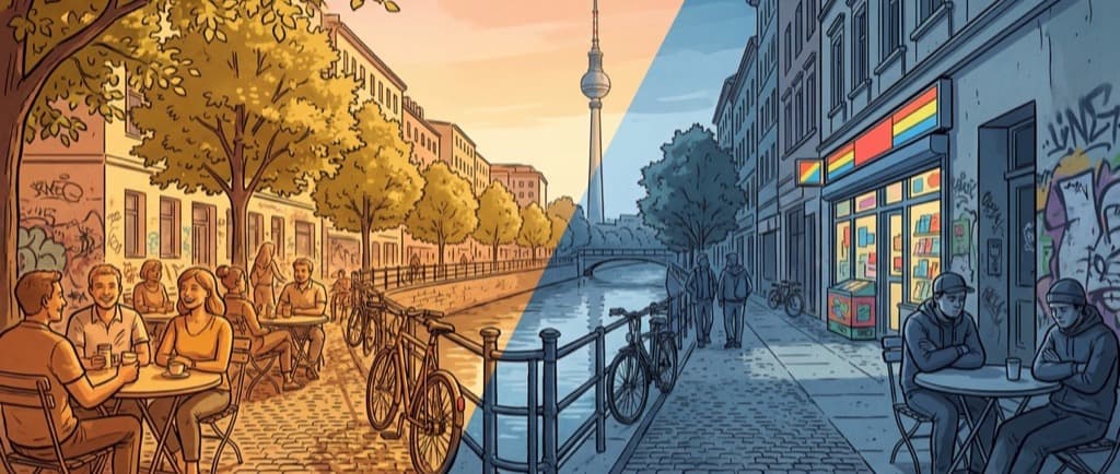 Sonniger Außenbereich eines Berliner Cafés